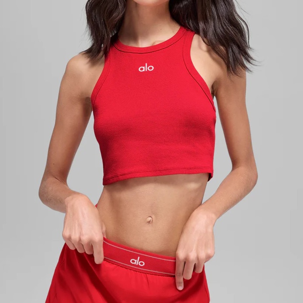 ALO Yoga Red Ribbed Cropped Tank Top